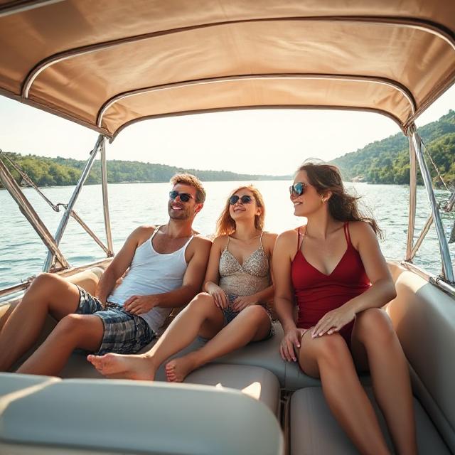Family relaxing on deck