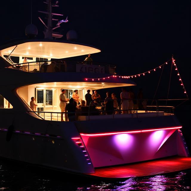 Yacht at night with lights