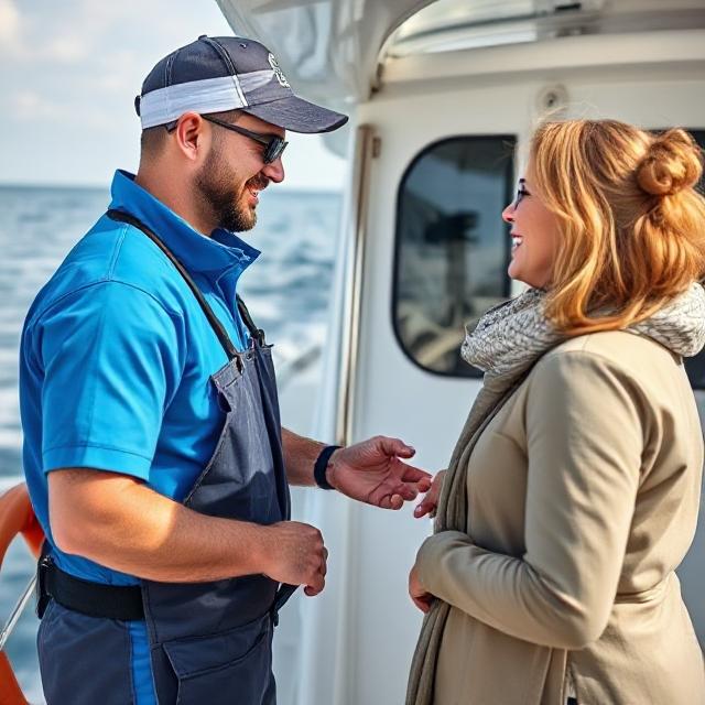 Captain helping guest